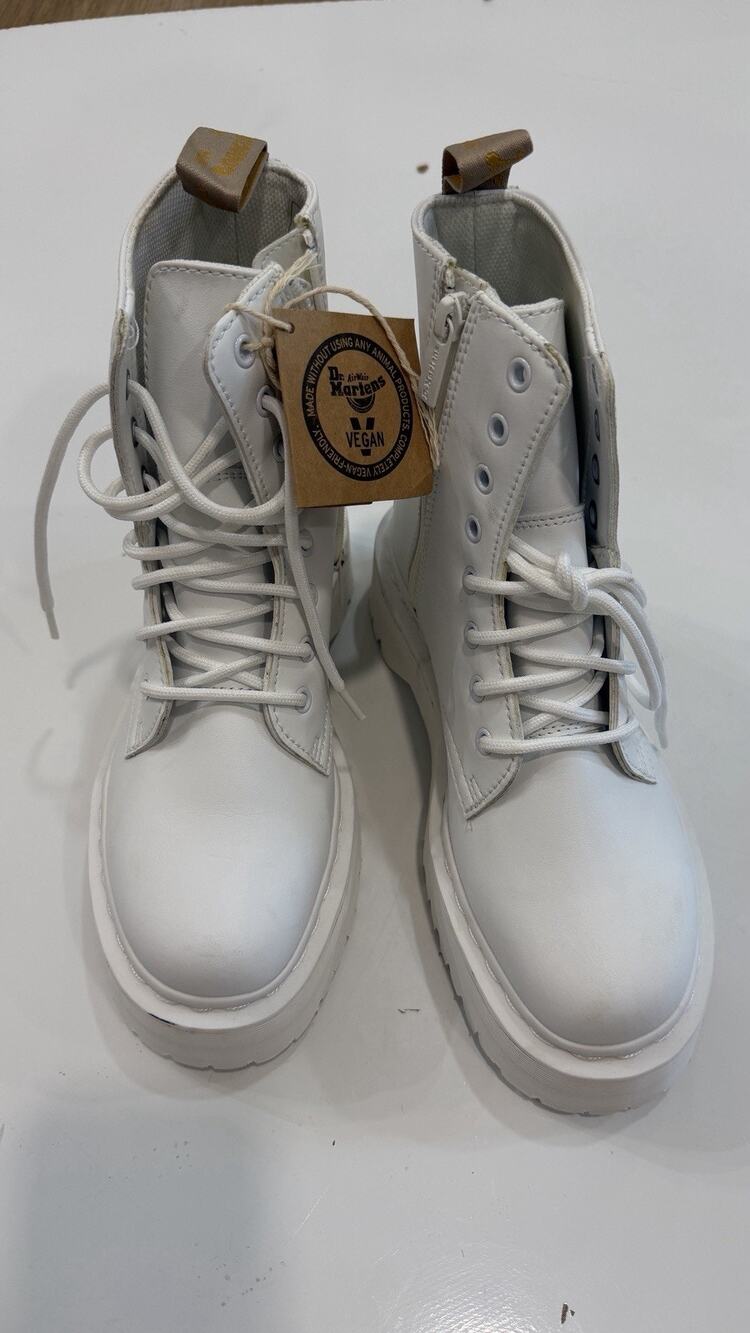 Mono White Dr Martens combat smooth leather lace up boots Vegan Size 7
